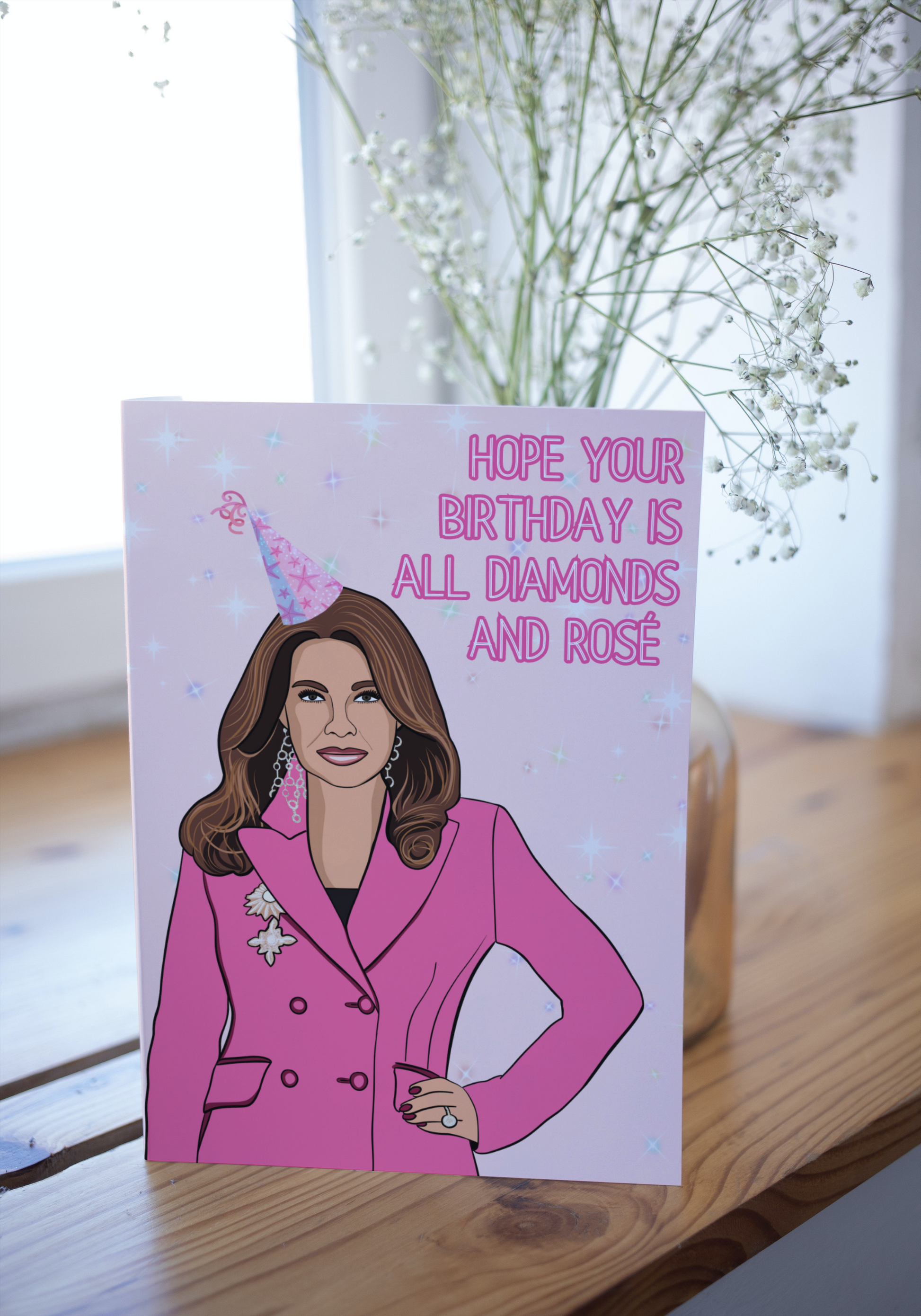 Lisa Vanderpump Diamonds and Rose Birthday Card | VPR RHOBH| Bravo-inspired Blank Greetings Card